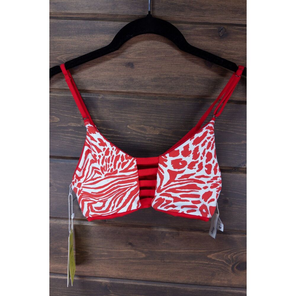 Maaji Reversible Red White Animal Print Bikini Top Size Medium NWT